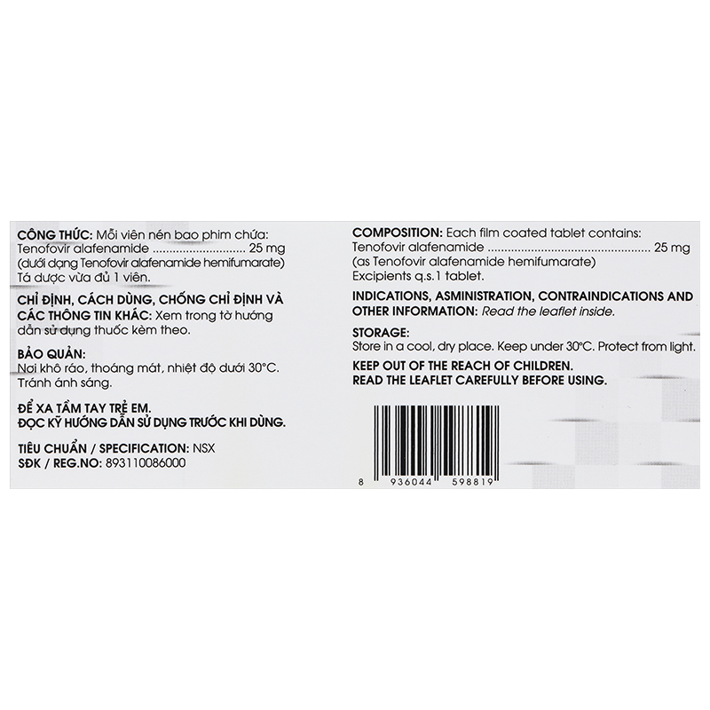TAF-5A 25mg điều trị bệnh viêm gan siêu vi B (3 vỉ x 10 viên) - 8